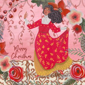 Kerstkaart 'nine ladies dancing' illustratie