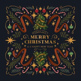 Kerstkaart nostalgische kerstornamenten vierkant