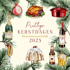 Kerstkaart ornamenten food dennentakjes