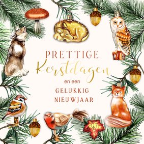 Kerstkaart ornamenten met bosdieren