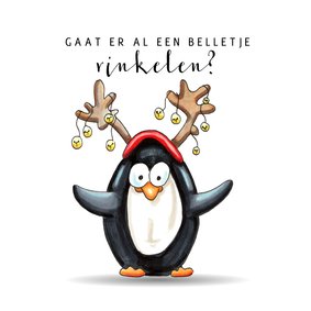 Kerstkaart pinguïn met belletjes