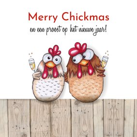 Kerstkaart proostende kippen