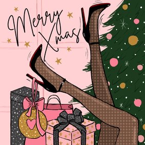 Kerstkaart pumps fashion illustratie 