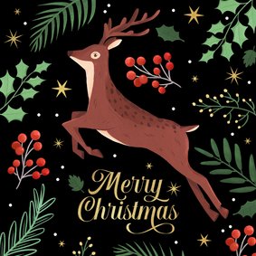 Kerstkaart rendier illustratie kersttakjes merry christmas