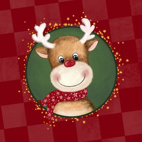 Kerstkaart rode blokken met rendier