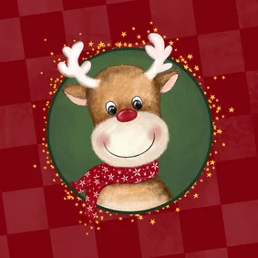 Kerstkaart rode blokken met rendier