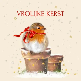 Kerstkaart roodborstje met strik