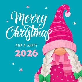 Kerstkaart roze gnoom hip grappig sterretjes merry christmas