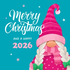 Kerstkaart roze gnoom hip grappig sterretjes merry christmas