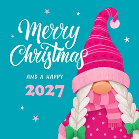 Kerstkaart roze gnoom hip grappig sterretjes merry christmas
