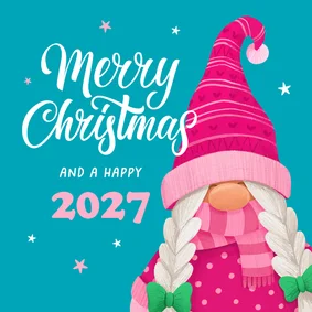 Kerstkaart roze gnoom hip grappig sterretjes merry christmas
