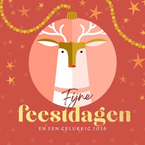 Kerstkaart roze kerstbal met hert