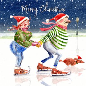 Kerstkaart samen op de schaatsen