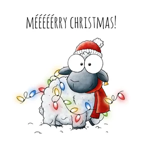 Kerstkaart schaapje in de sneeuw 'Mééééérry Christmas!'