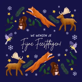 Kerstkaart schattige dieren in patroon