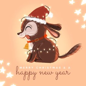 Kerstkaart schattige puppy met kerstmuts