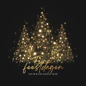Kerstkaart silhouet kerstbomen met gouden lampjes