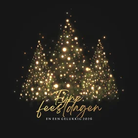 Kerstkaart silhouet kerstbomen met gouden lampjes