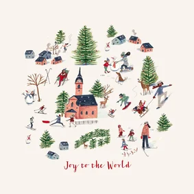 Kerstkaart ski dorp wintersport plezier