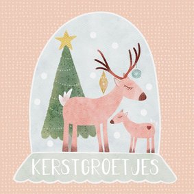 Kerstkaart sneeuwbol rendier