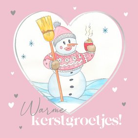 Kerstkaart sneeuwpop in hartje