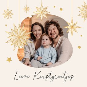 Kerstkaart sterren goud lieve kerstgroetjes foto