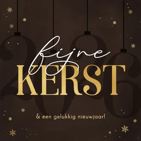 Kerstkaart stijlvol 2026 bruin met sneeuwvlokjes goud