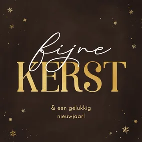 Kerstkaart stijlvol bruin met sneeuwvlokjes goud