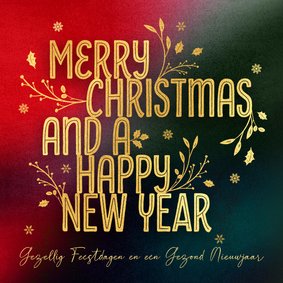 Kerstkaart stijlvol goud 2026 typografie