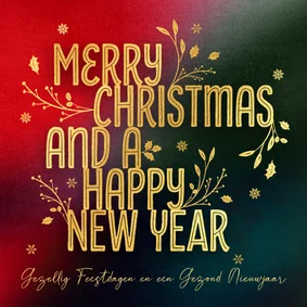 Kerstkaart stijlvol goud 2026 typografie