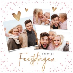 Kerstkaart stijlvol goudlook fotocollage en hartjes
