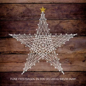 Kerstkaart stoer robuust hout met ster van spijkers en draad