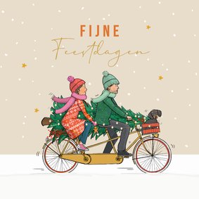 Kerstkaart tandem met hondje