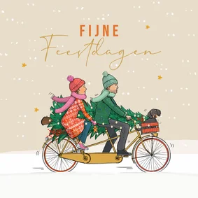 Kerstkaart tandem met hondje