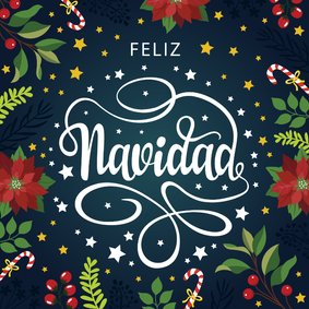 Kerstkaart tarjeta navideña con flores