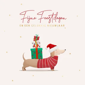 Kerstkaart teckel met kerstmuts