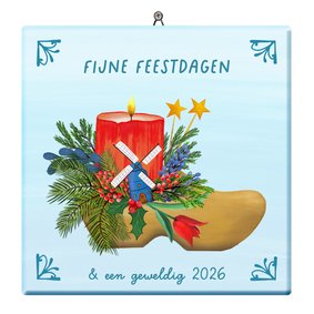 Kerstkaart-tegel 'Hollandse klomp'