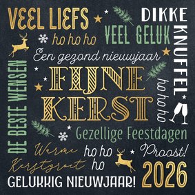 Kerstkaart teksten goud en groen typografie