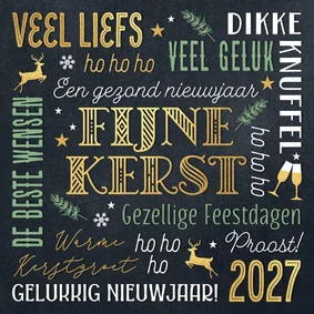 Kerstkaart teksten goud en groen typografie