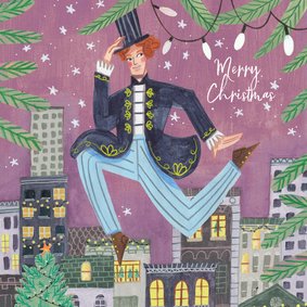 Kerstkaart 'ten lords a leaping' illustratie