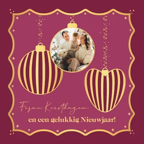 Kerstkaart trendy chique foto roze en goud