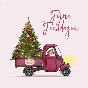 Kerstkaart tuktuk hippe kleur