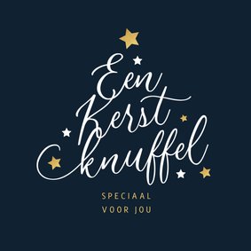 Kerstkaart typografie kerstboom kerstknuffel sterren goud