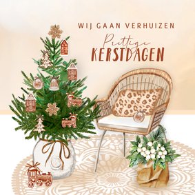 Kerstkaart verhuizen kerstboom gingerbread