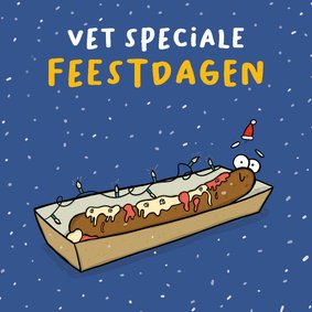 Kerstkaart vet speciale feestdagen frikandel met kerstmuts