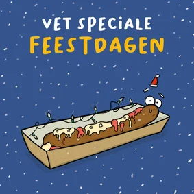 Kerstkaart vet speciale feestdagen frikandel met kerstmuts