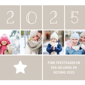 Kerstkaart vierkant met foto's, ster en jaartal 2025