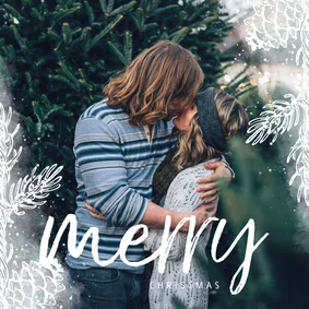 Kerstkaart vierkant wit dennentakje met foto achtergrond