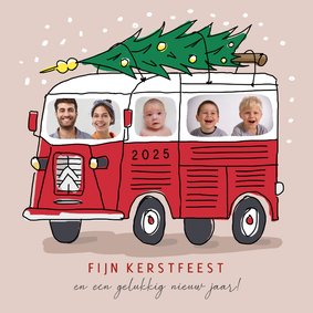 Kerstkaart vintage HY busje met foto's