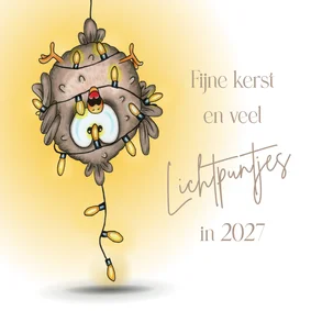 Kerstkaart vogel met lichtpuntjes 